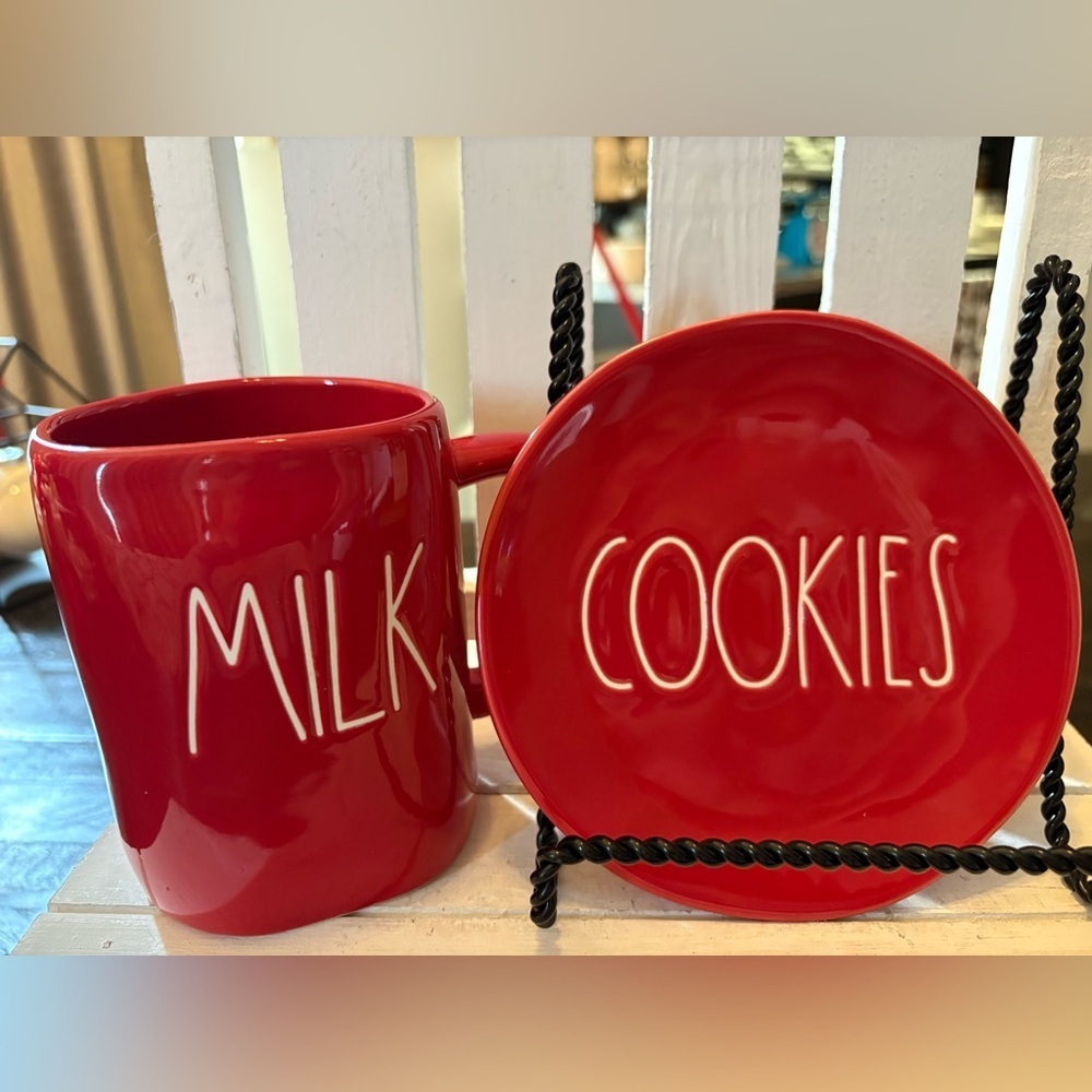 Rae Dunn Red Milk and Cookies Mug Set